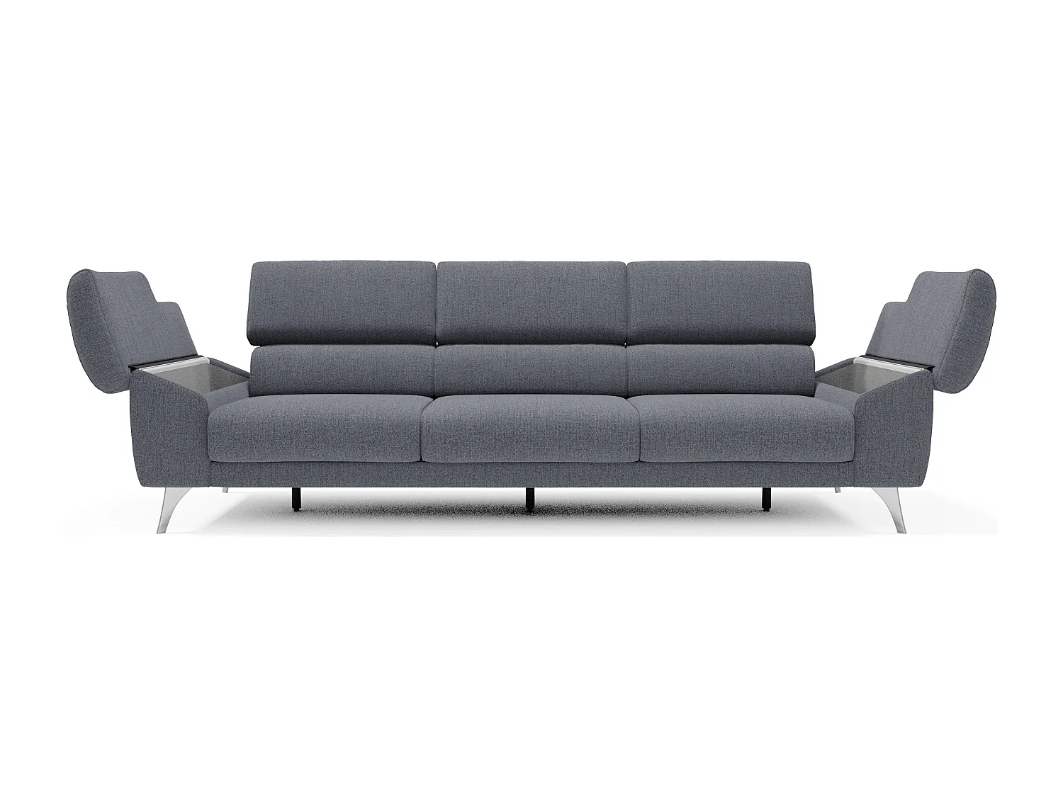 Donatello Sofa mit ausziehbaren Sitzen, Armlehnen mit Staufach aus abwaschbarem Stoff T23 265 cm Graphitblau