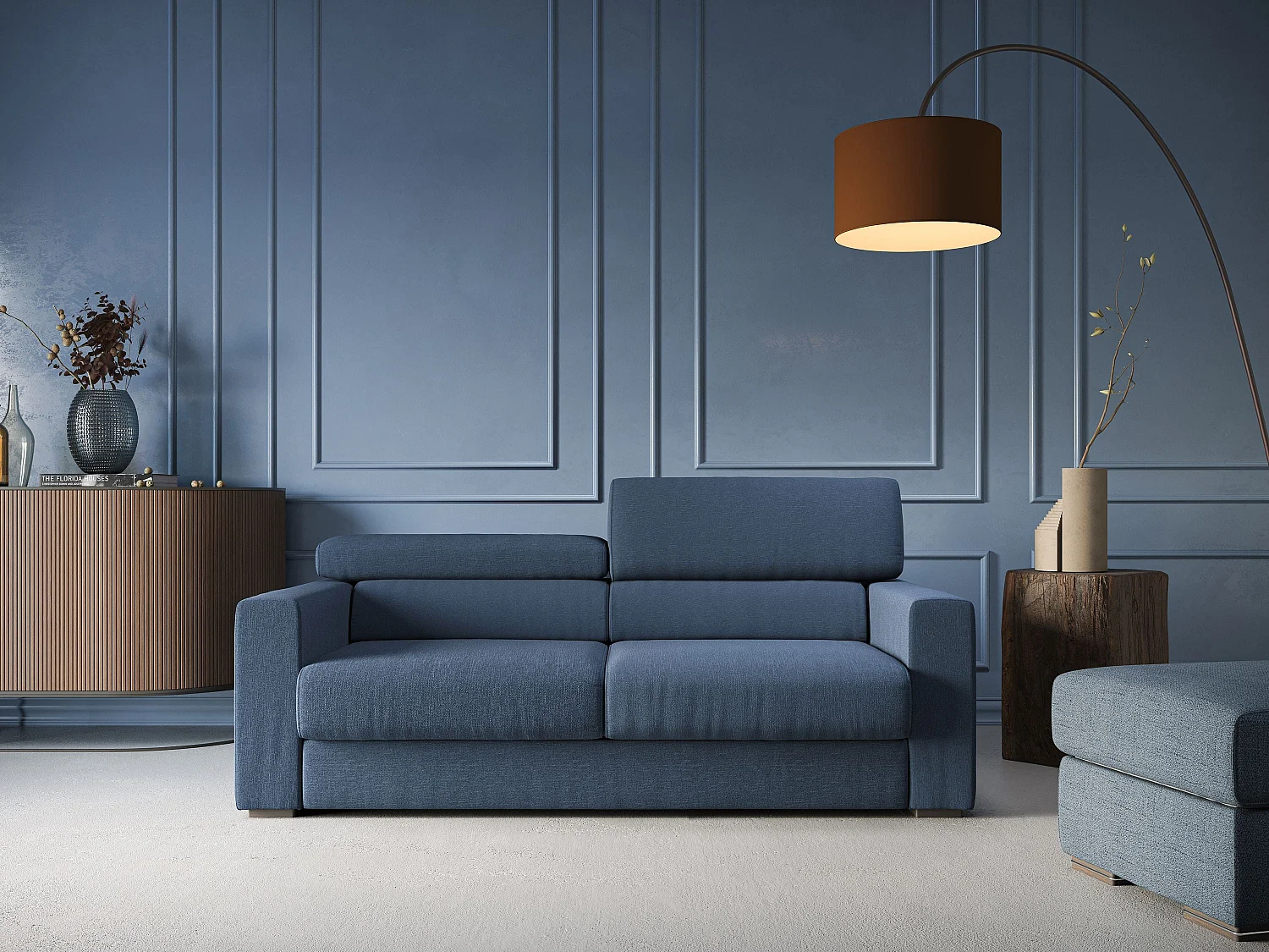 Dylan Sofa mit Bettkastenauszug aus wasserfestem, Baumwollartigem Stoff T13 188 cm blau