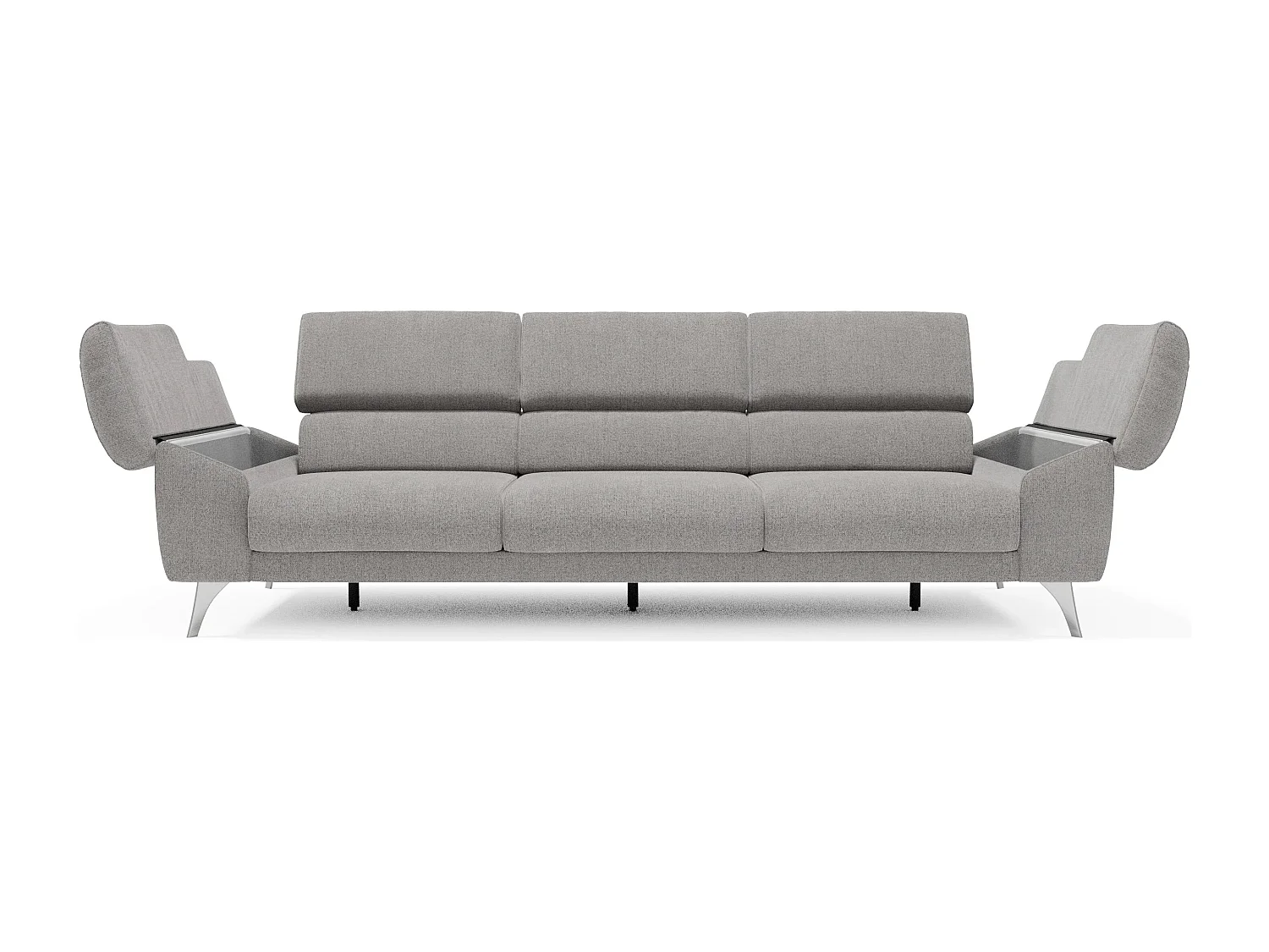 Donatello Sofa mit ausziehbaren Sitzen, Armlehnen mit Staufach aus abwaschbarem Stoff T23 265 cm Grau