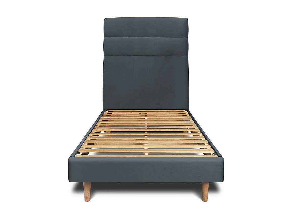 Lit 90x190cm avec tête de lit lignes velours et sommier kit gris anthracite - Hauteur totale : 29cm