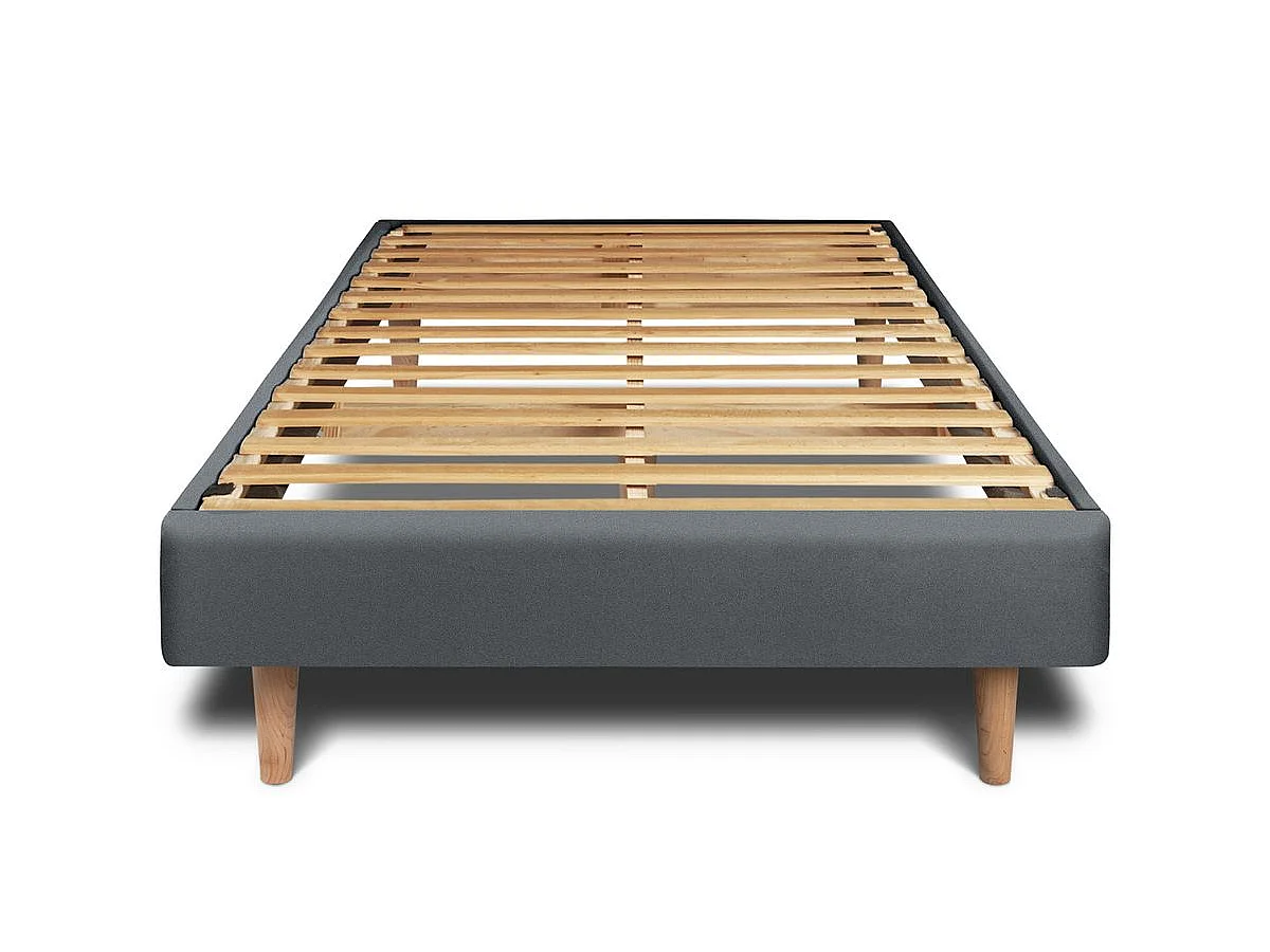 Lit 90x190cm avec tête de lit lignes velours et sommier kit gris anthracite - Hauteur totale : 29cm
