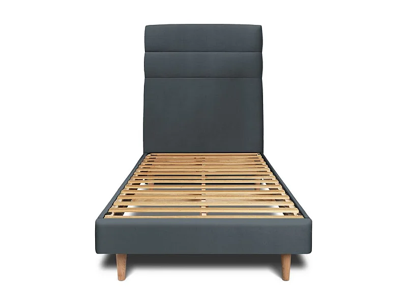 Lit 90x190cm avec tête de lit lignes velours et sommier kit gris anthracite - Hauteur totale : 29cm