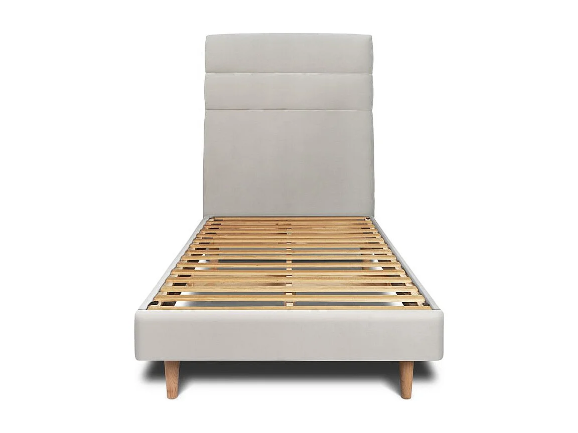 Lit 90x190cm avec tête de lit lignes velours et sommier kit gris clair - Hauteur totale : 29cm