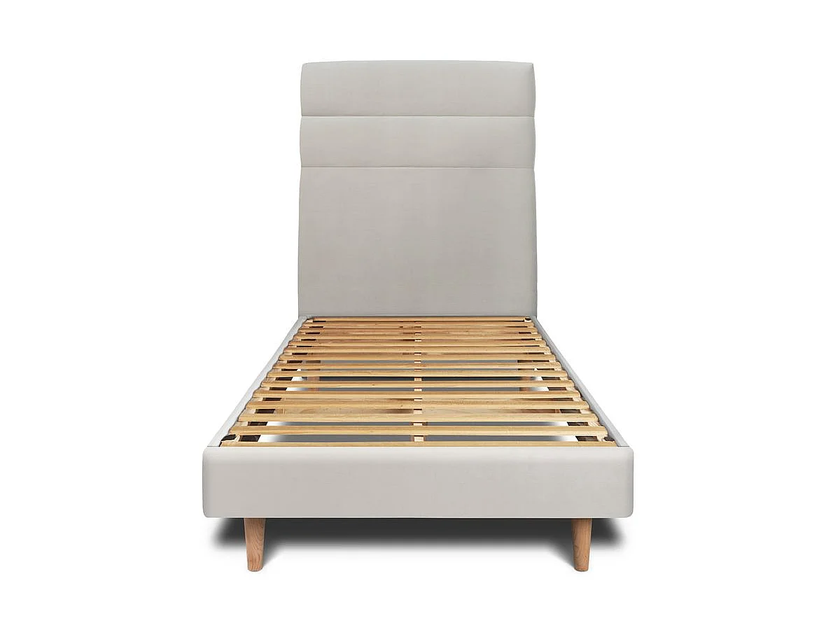Lit 90x190cm avec tête de lit lignes velours et sommier kit gris clair - Hauteur totale : 29cm