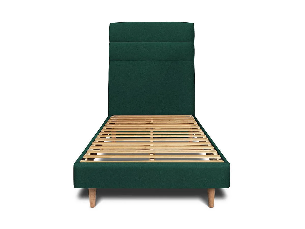Lit 90x190cm avec tête de lit lignes velours et sommier kit vert - Hauteur totale : 29cm