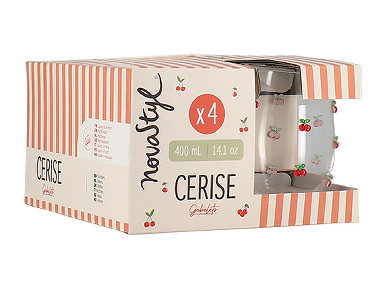 Novastyl - Lot De 4 Gobelets 40cl En Verre Cerise