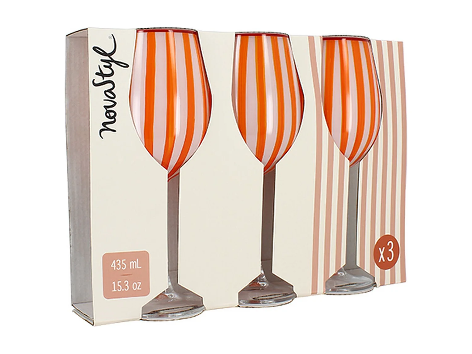 Novastyl - Lot De 3 Verres à Pied 43.5cl En Verre Orange Circus