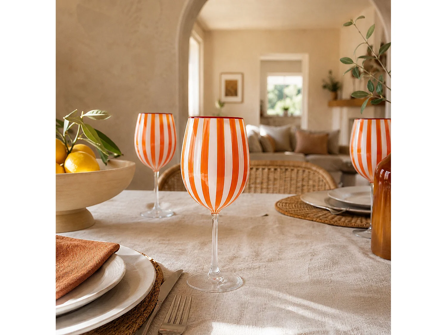 Novastyl - Lot De 3 Verres à Pied 43.5cl En Verre Orange Circus