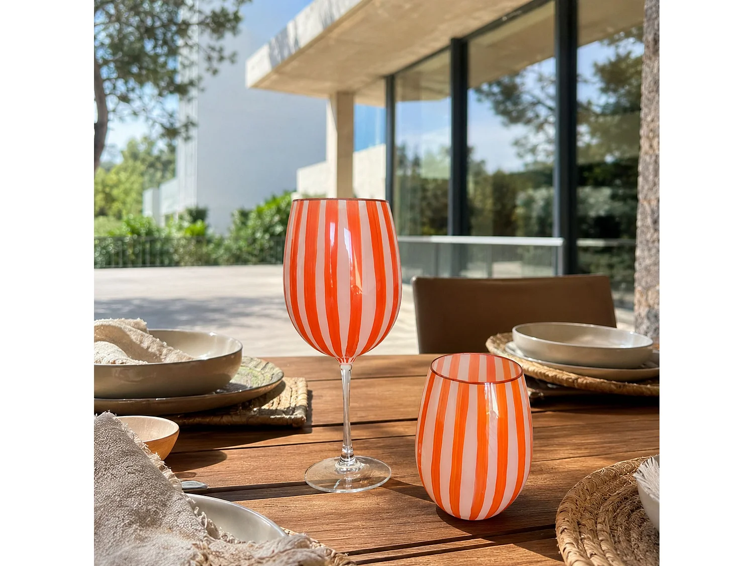 Novastyl - Lot De 3 Verres à Pied 43.5cl En Verre Orange Circus