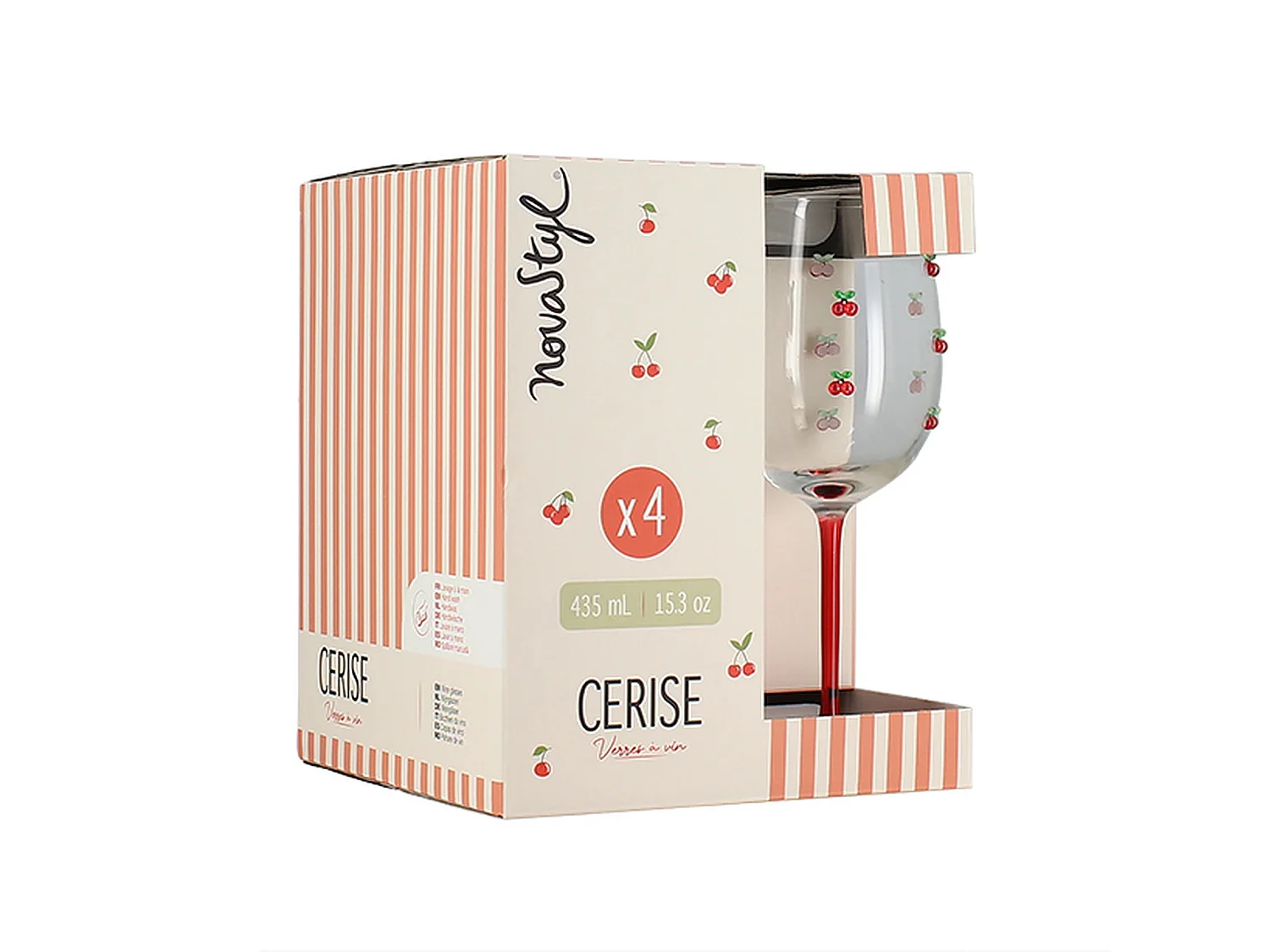 Novastyl - Lot De 4 Verres à Pied 43.5cl En Verre Cerise