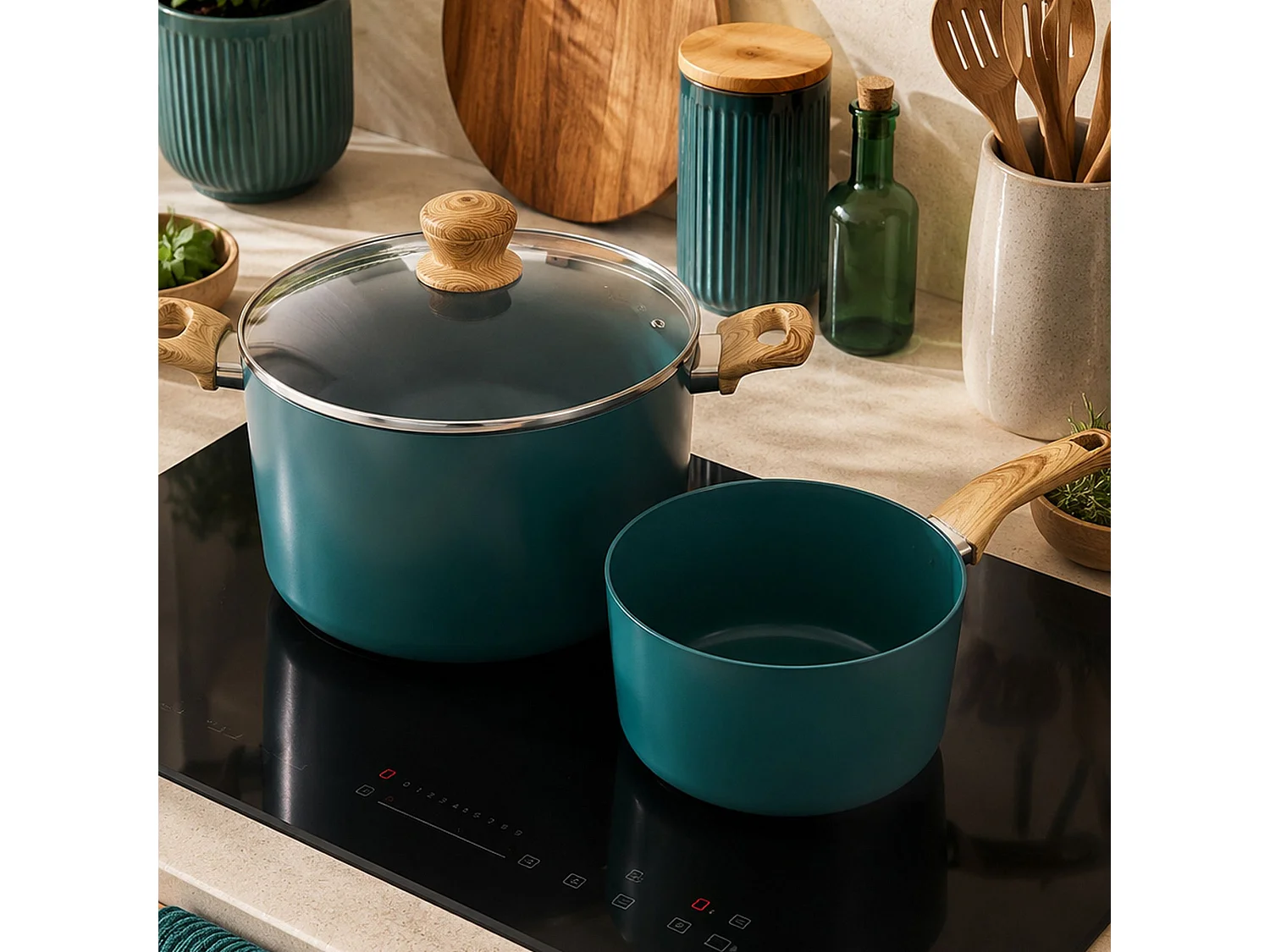 Menastyl - Faitout Colorama 24cm En Aluminium Recyclé Bleu Canard Couv Verre