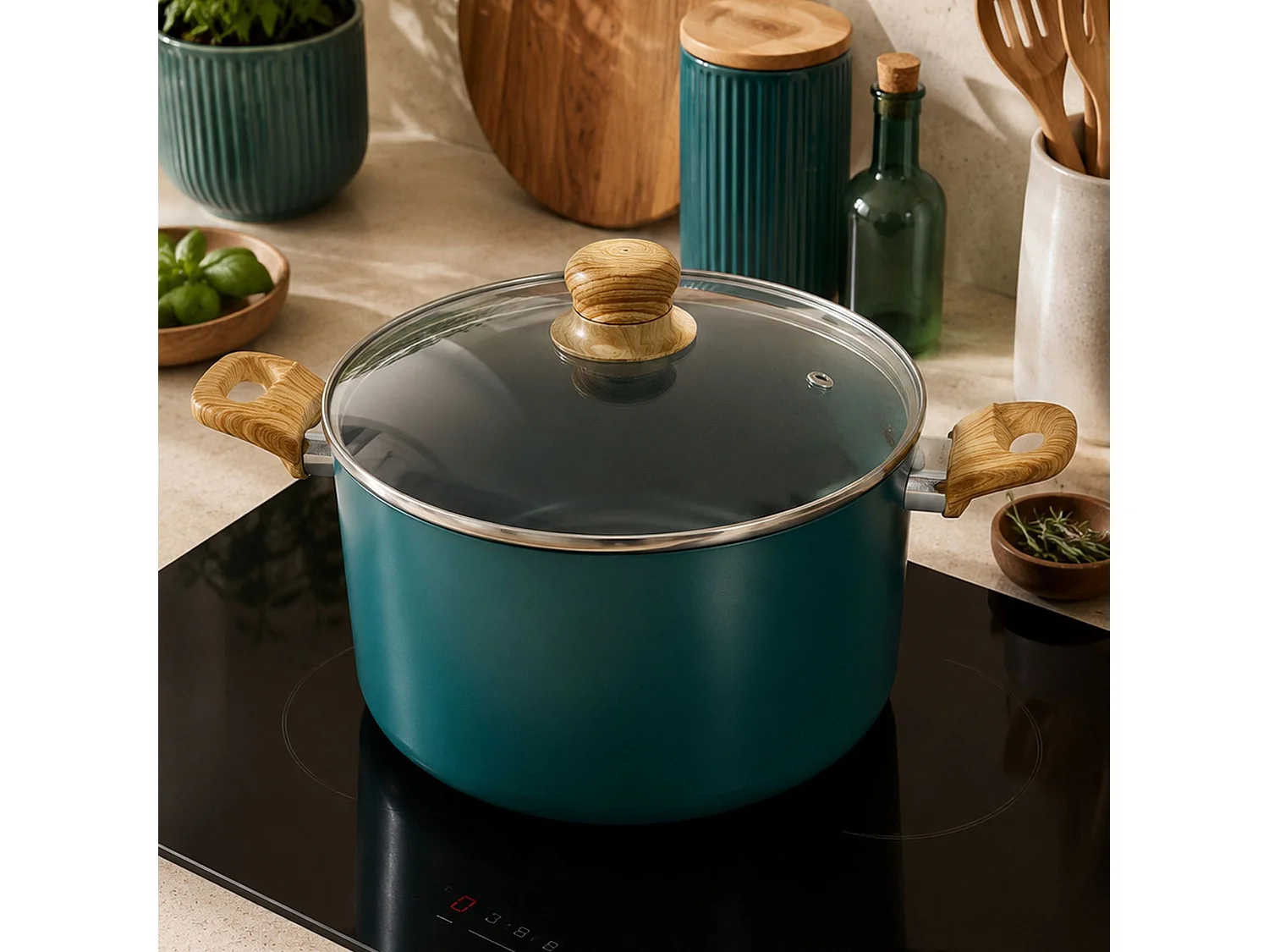 Menastyl - Faitout Colorama 24cm En Aluminium Recyclé Bleu Canard Couv Verre