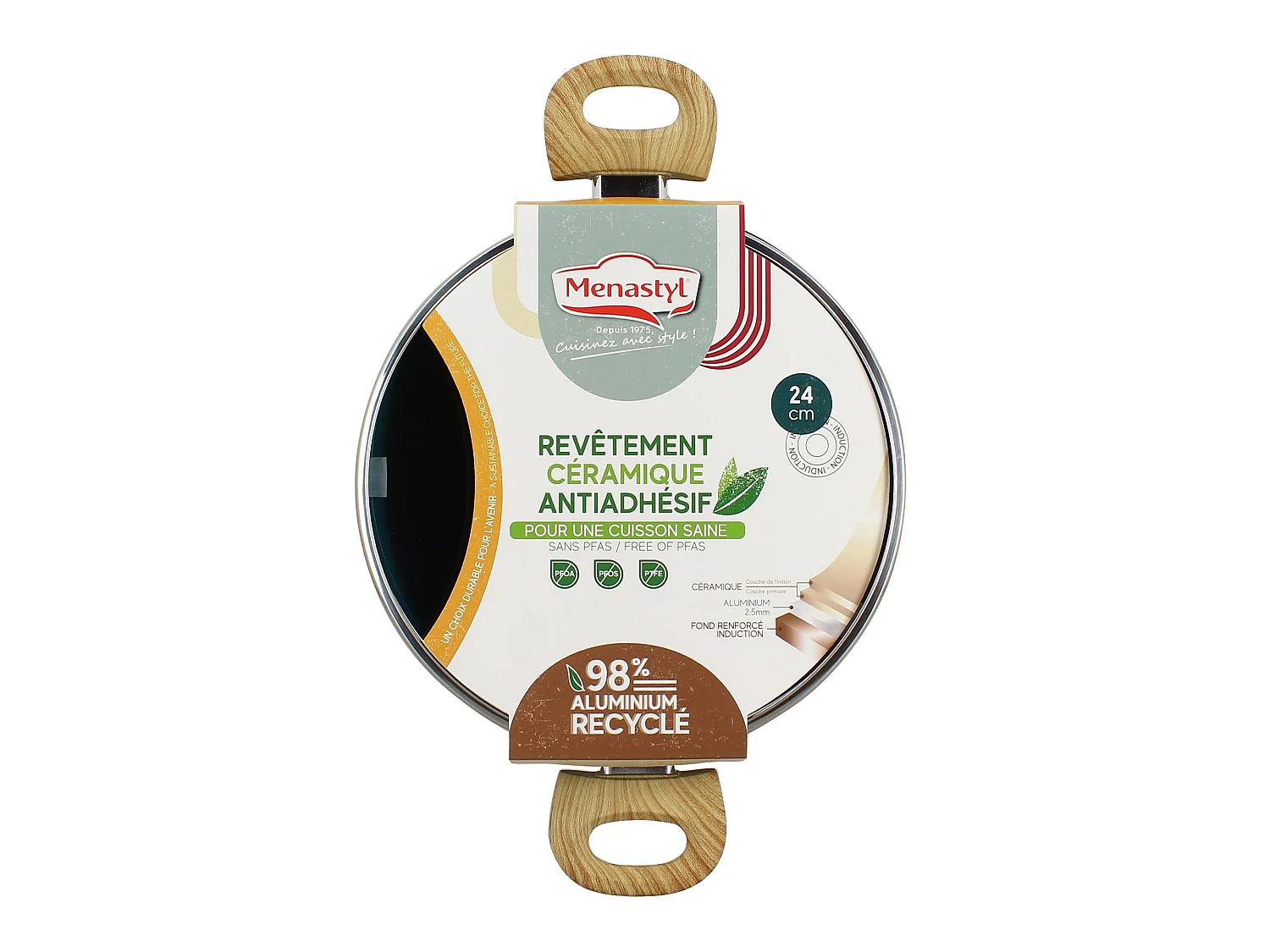 Menastyl - Faitout Colorama 24cm En Aluminium Recyclé Bleu Canard Couv Verre