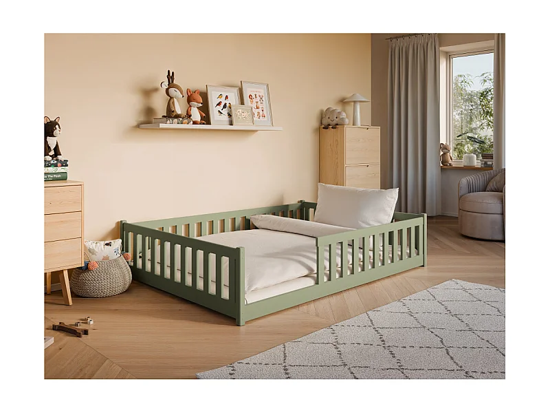 Lit enfant Moti 120X200 Vert olive Livré avec sommiers