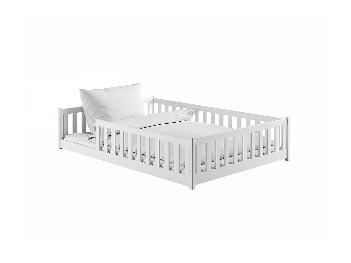 Lit enfant Moti 120X200 Blanc - blanc Livré avec sommiers