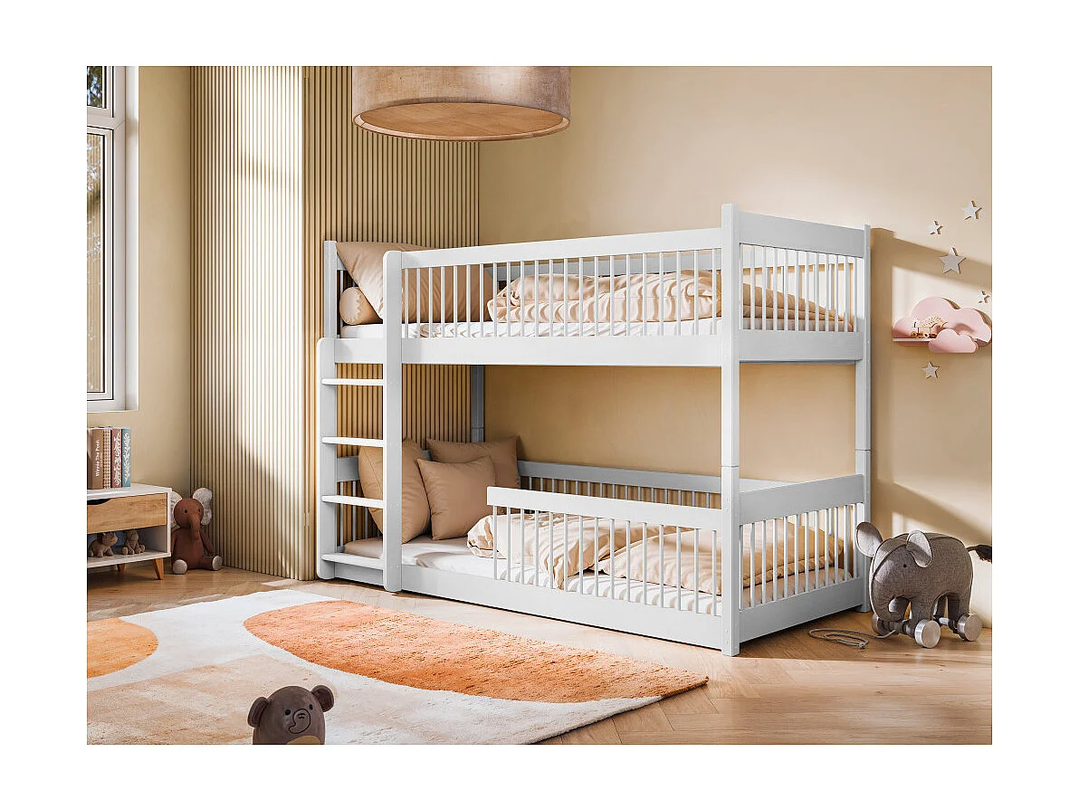 Lit Superposé MINELO 90x190 - Bois massif Blanc - blanc Livré avec sommiers