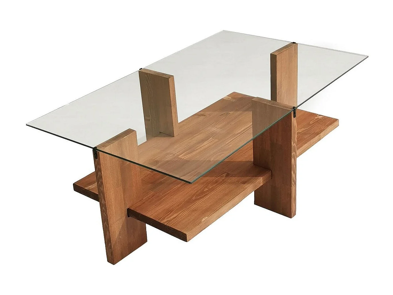 Table basse rectangulaire en Bois massif et verre trempé 105 cm - Orvieto