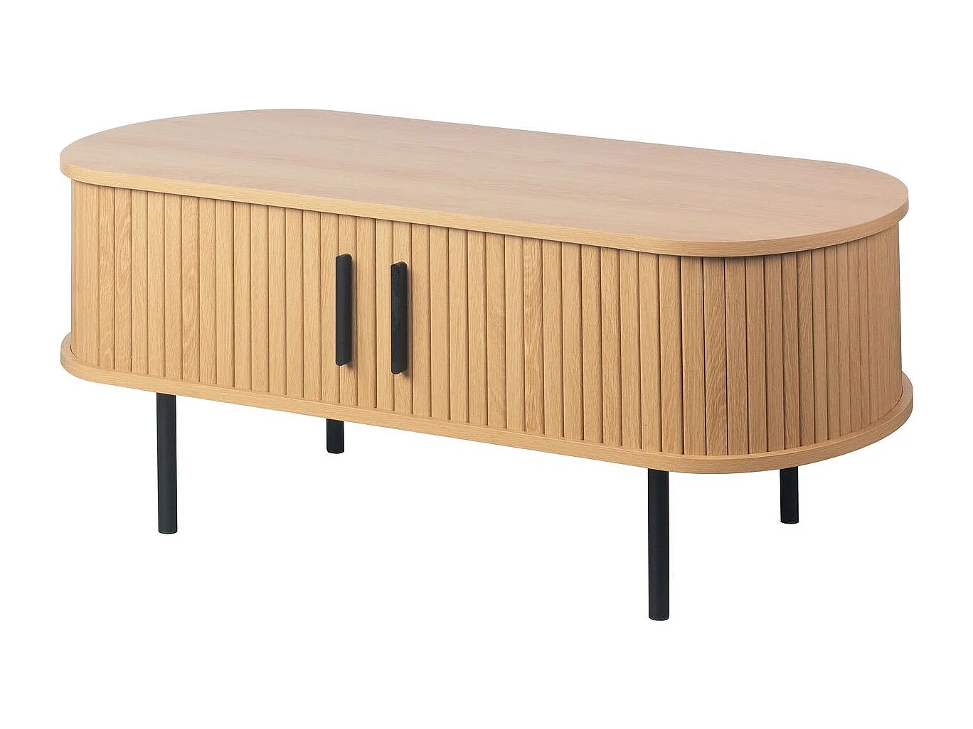 Table basse ovale 2 portes effet Chêne 90 cm - Sora