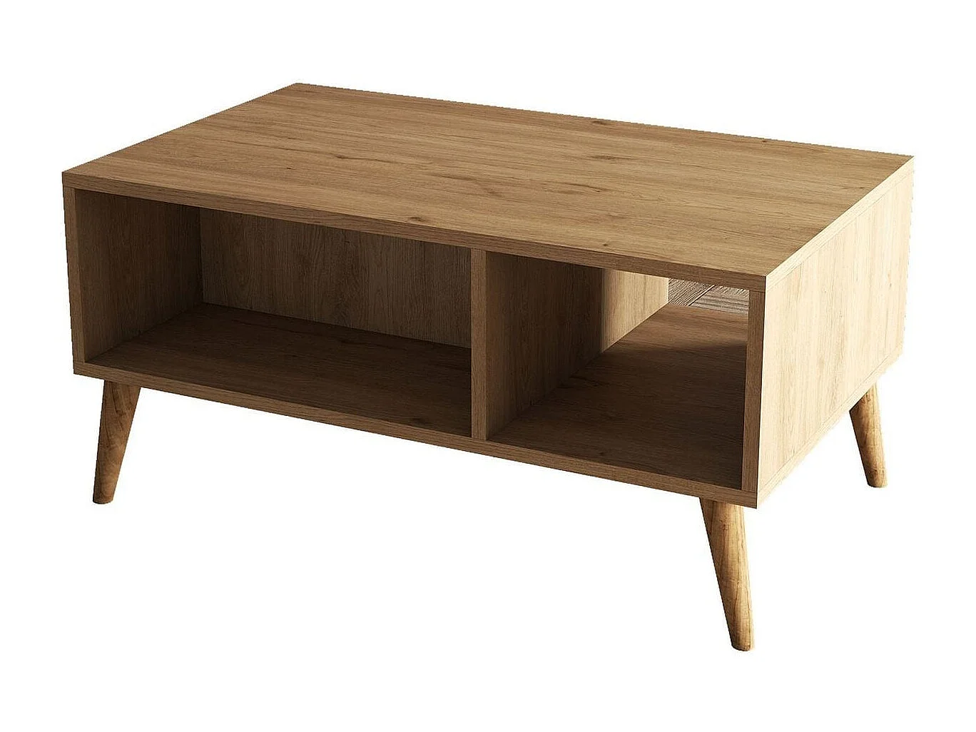 Table basse rectangulaire 3 niches effet Chêne 90 cm - Porto