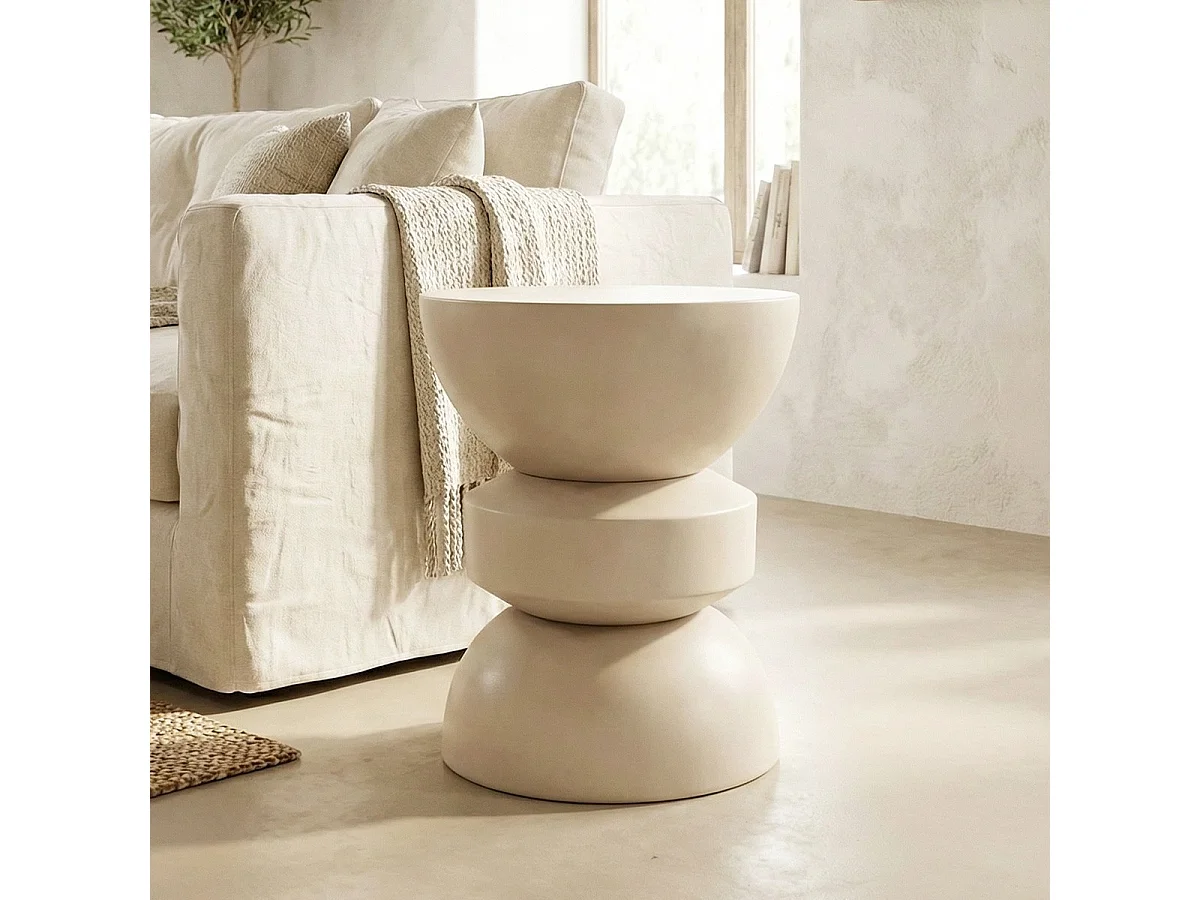 Bout de canapé en résine beige mat Ø30 cm - Elin