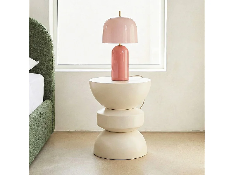 Bout de canapé en résine beige mat Ø30 cm - Elin