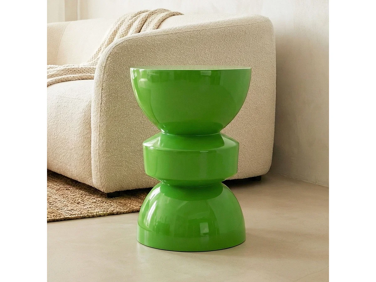 Bout de canapé en résine vert brillant Ø30 cm - Elin