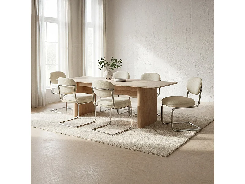 Table à manger extensible rectangulaire effet Chêne et Travertin 6 à 8 pers. 160/200 cm - Luis