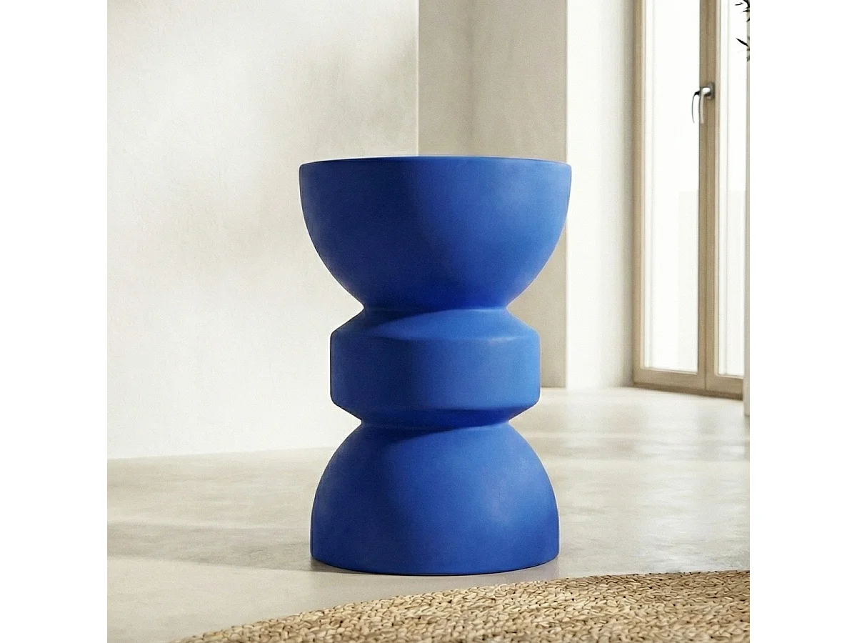 Bout de canapé en résine bleu mat Ø30 cm - Elin