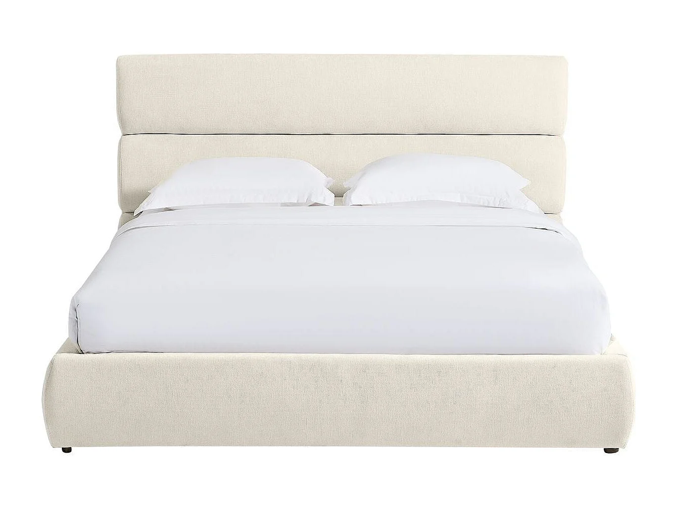 Lit coffre adulte 140x190 cm avec tête de lit capitonnée en tissu chenille beige - Simon