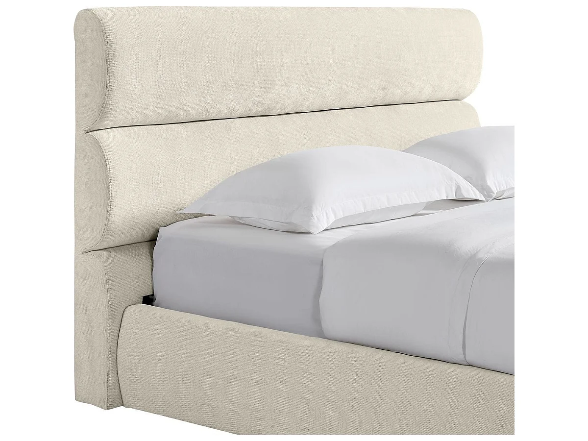 Lit coffre adulte 140x190 cm avec tête de lit capitonnée en tissu chenille beige - Simon