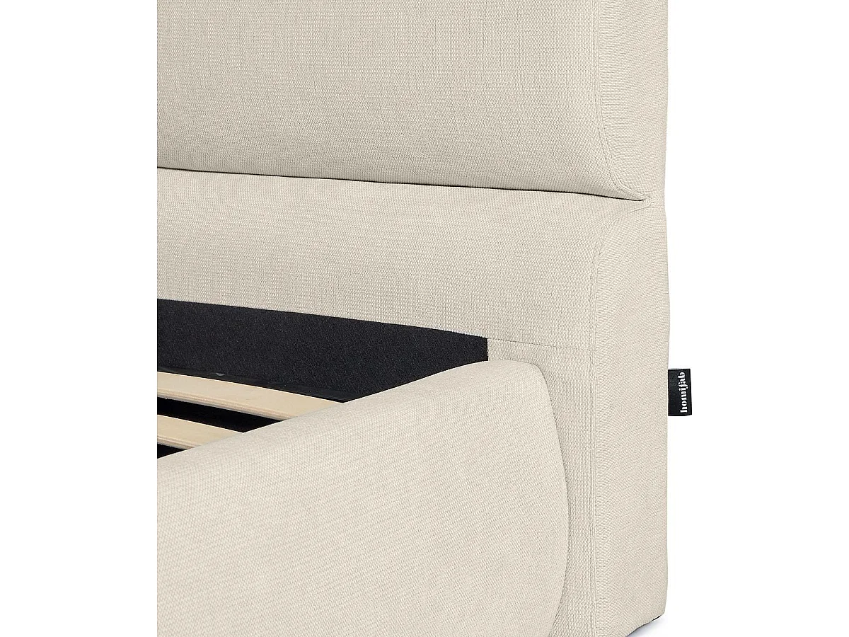 Lit coffre adulte 140x190 cm avec tête de lit capitonnée en tissu chenille beige - Simon