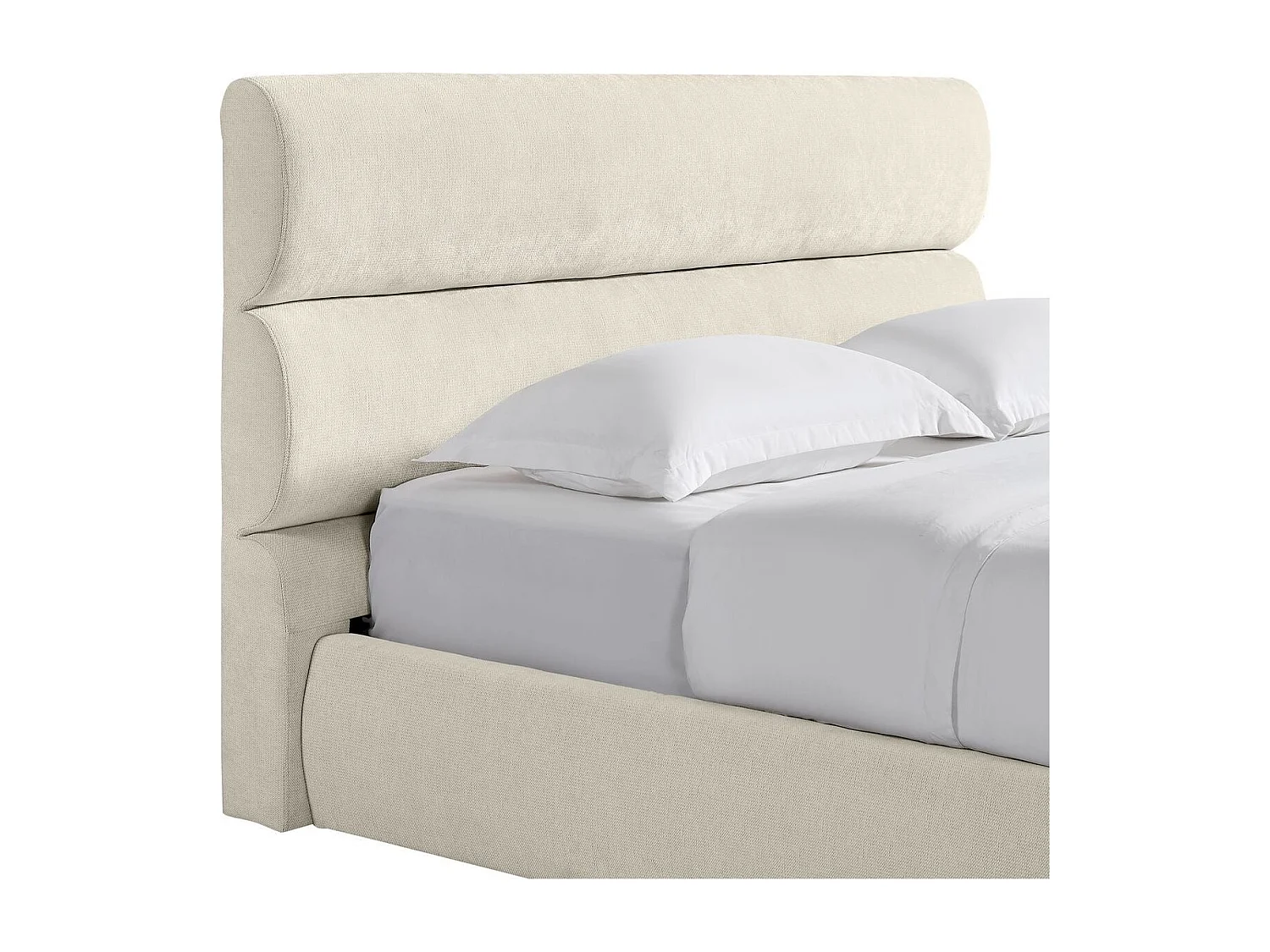 Lit coffre adulte 160x200 cm avec tête de lit capitonnée en tissu chenille beige - Simon