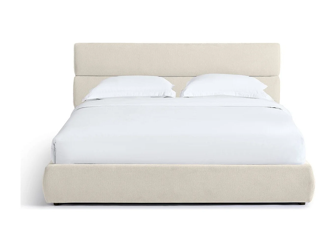 Lit coffre adulte 180x200 cm avec tête de lit capitonnée en tissu chenille beige - Simon