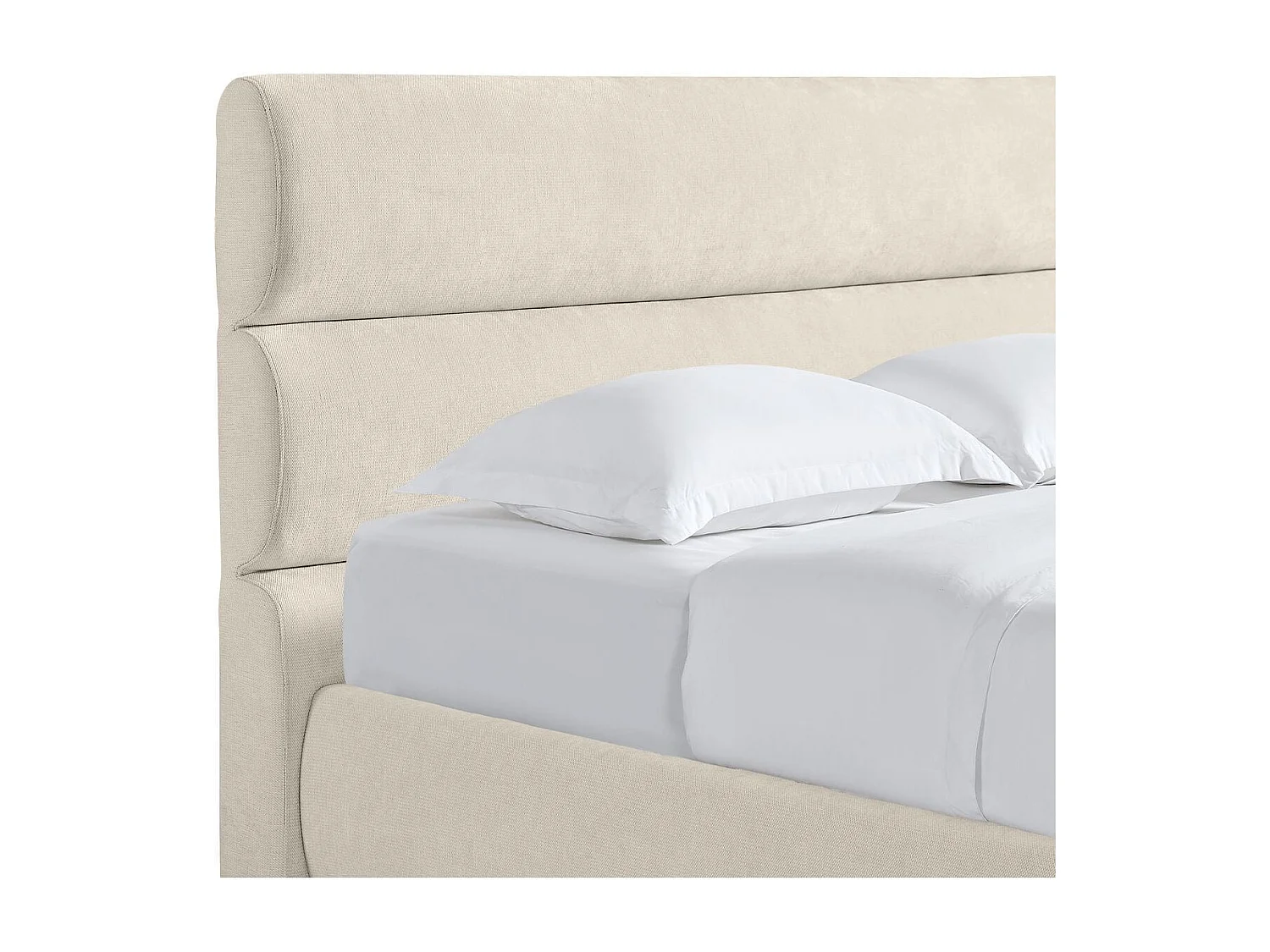 Lit coffre adulte 180x200 cm avec tête de lit capitonnée en tissu chenille beige - Simon
