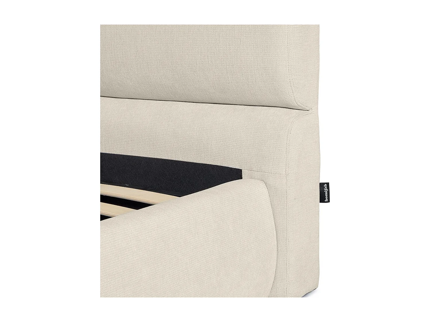 Lit coffre adulte 180x200 cm avec tête de lit capitonnée en tissu chenille beige - Simon