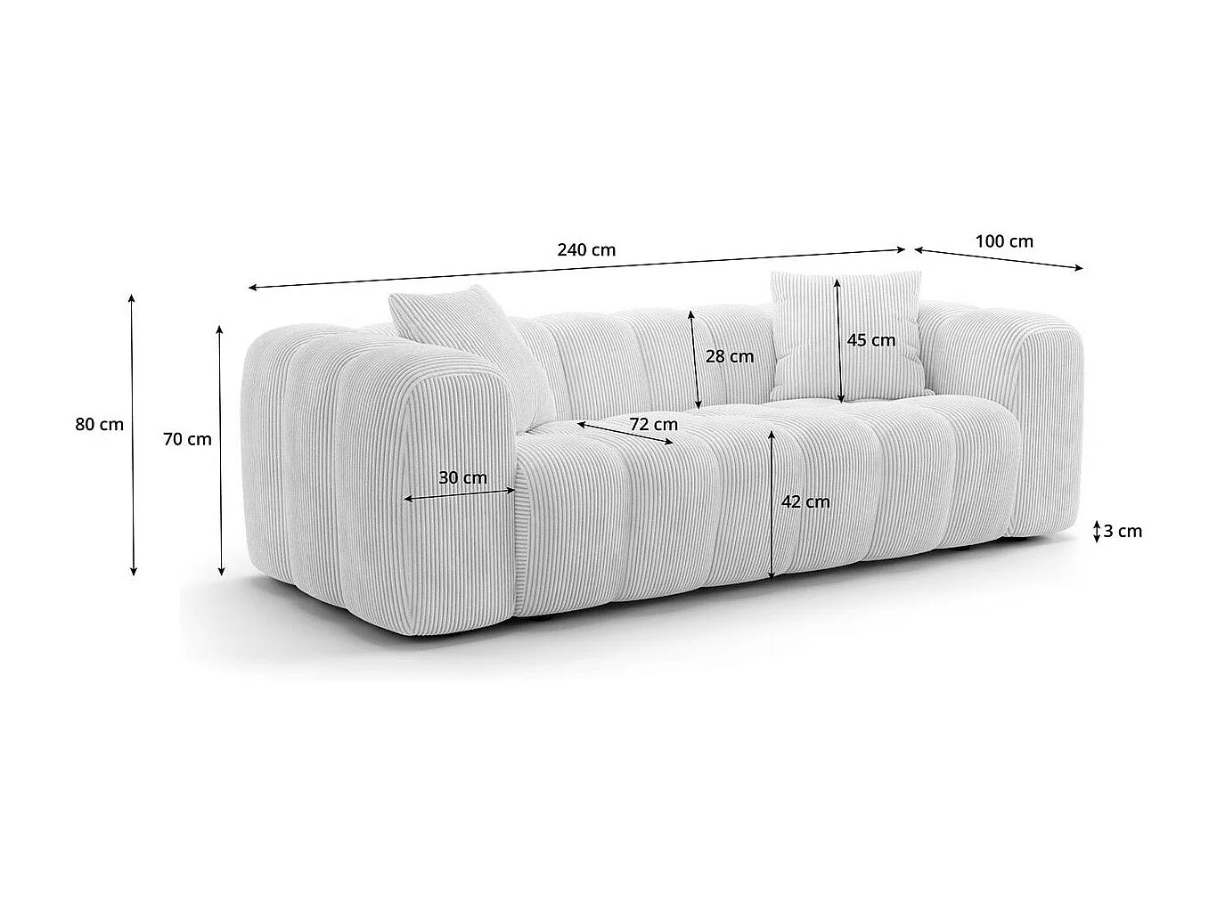 Canapé droit 3 places en tissu chenille beige - Nuvola