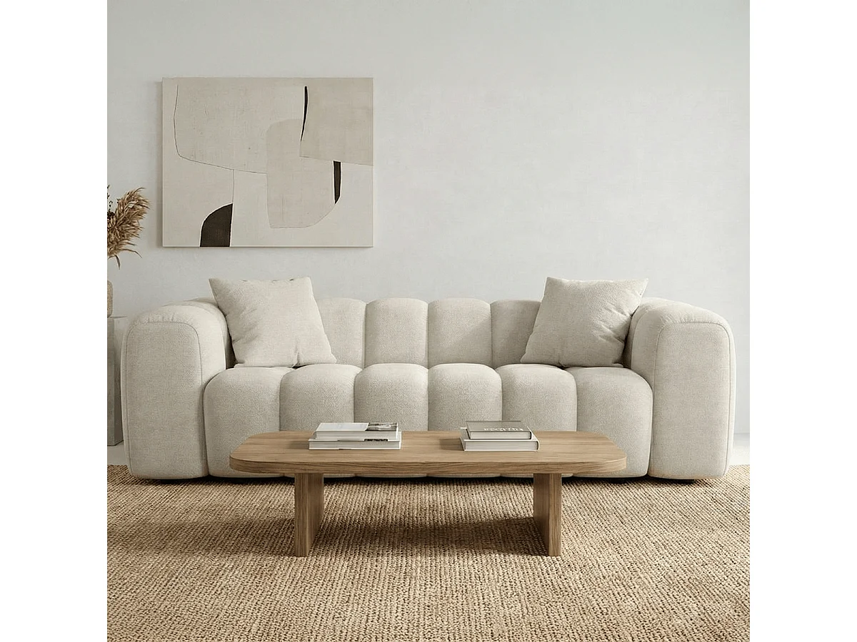 Canapé droit 3 places en tissu chenille beige - Nuvola
