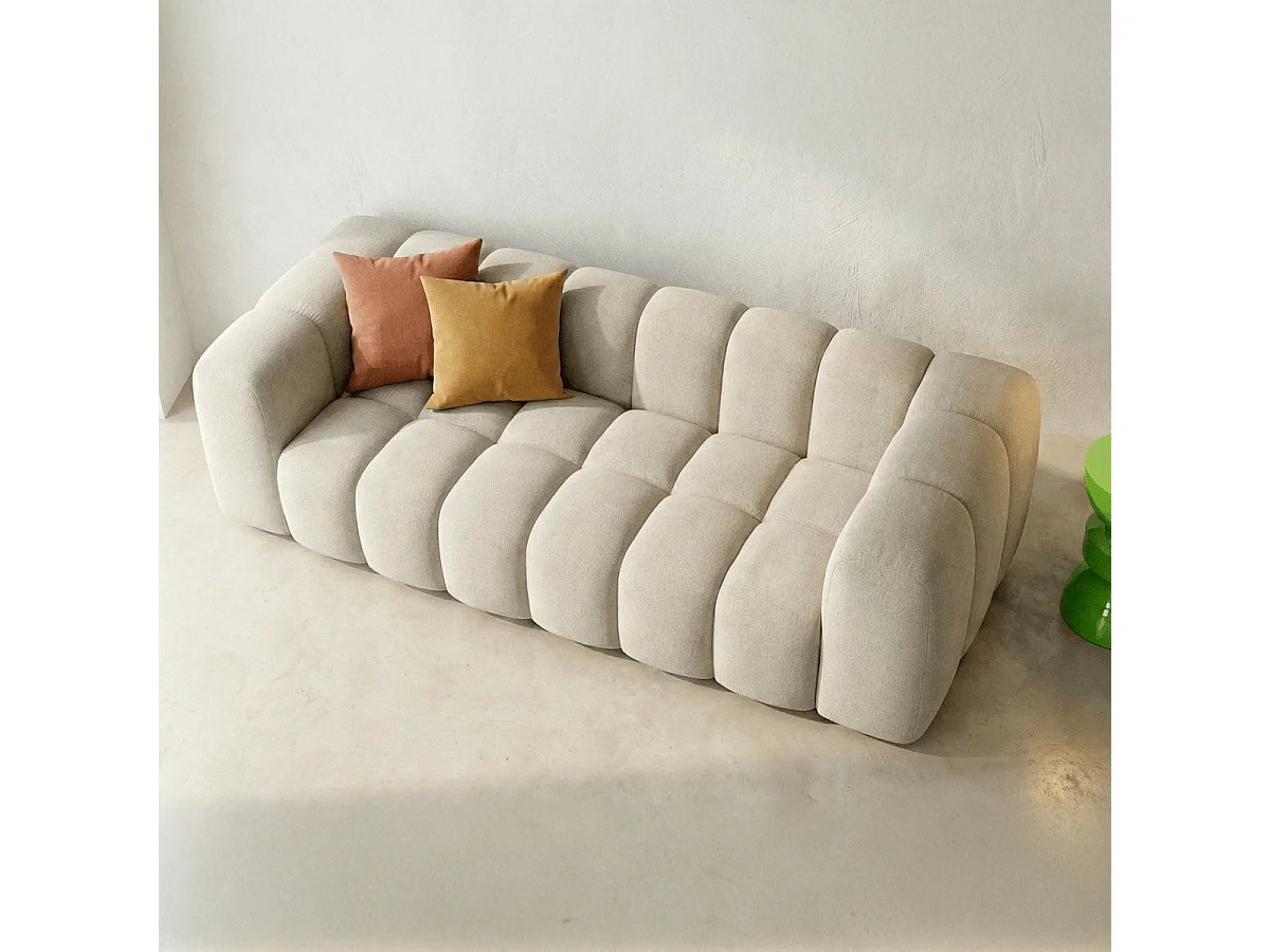 Canapé droit 3 places en tissu chenille beige - Nuvola