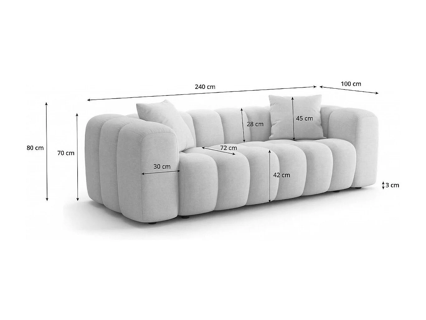 Canapé droit 3 places en tissu chenille terracotta - Nuvola