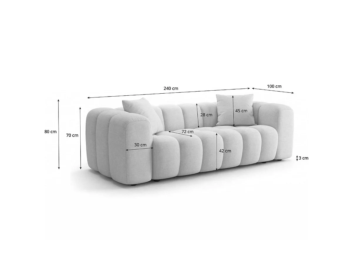 Canapé droit 3 places en tissu chenille terracotta - Nuvola