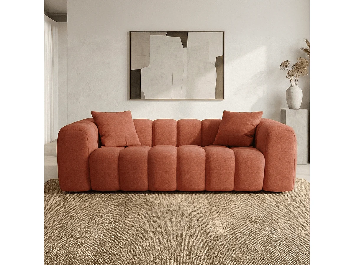 Canapé droit 3 places en tissu chenille terracotta - Nuvola