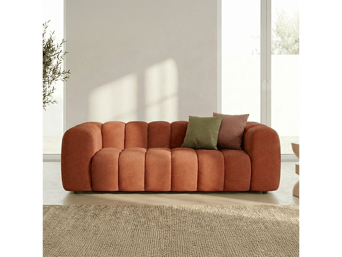 Canapé droit 3 places en tissu chenille terracotta - Nuvola