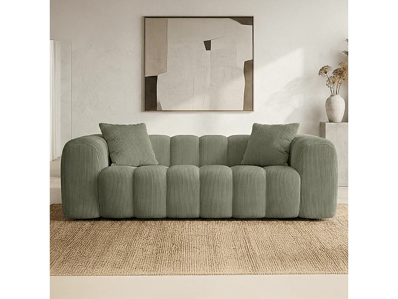 Canapé droit 3 places en velours côtelé vert kaki - Nuvola