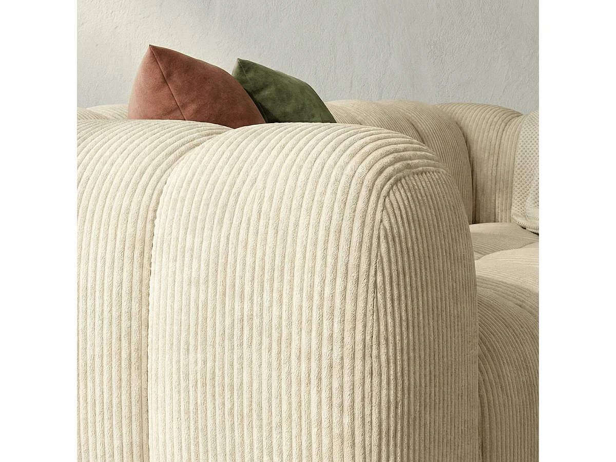 Canapé droit 3 places en velours côtelé beige - Nuvola