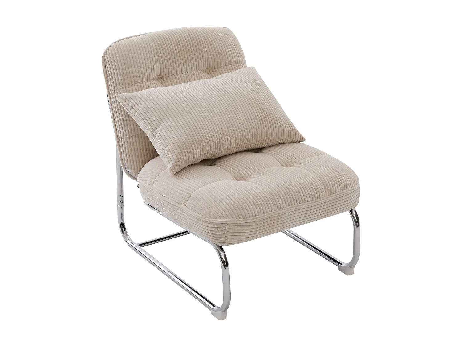 Fauteuil en velours côtelé beige, piètement chromé - Marvin