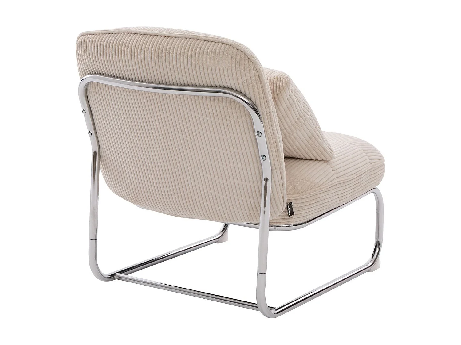 Fauteuil en velours côtelé beige, piètement chromé - Marvin