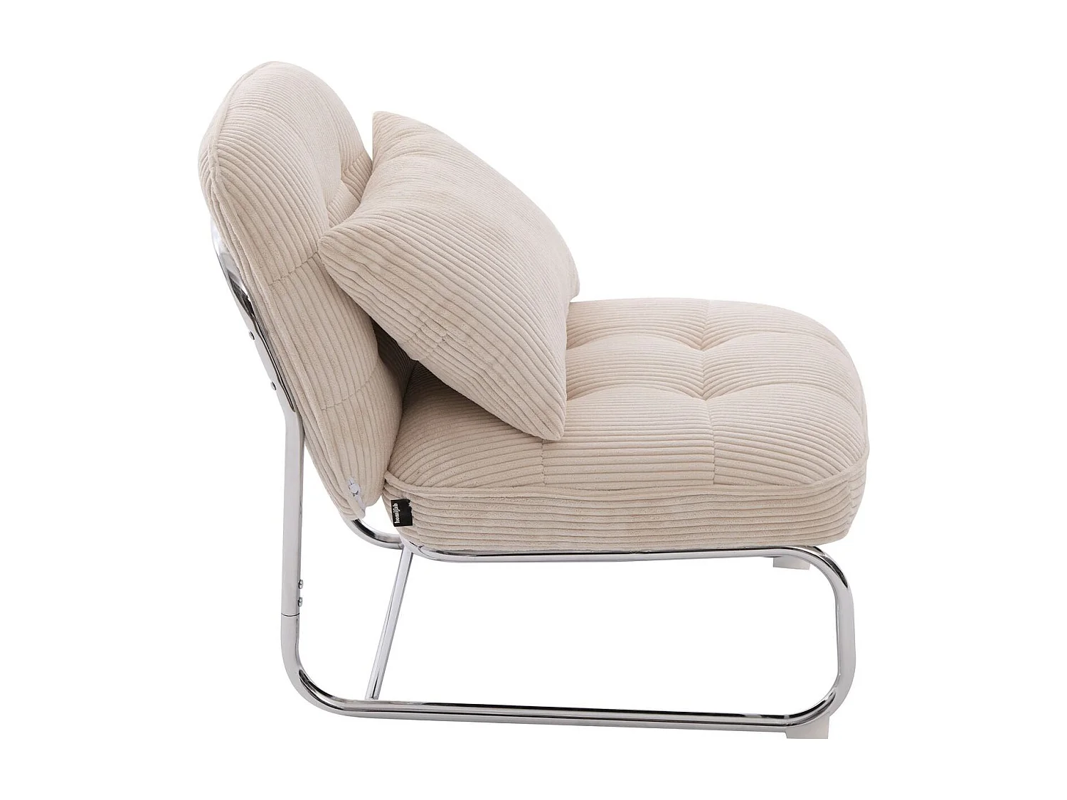 Fauteuil en velours côtelé beige, piètement chromé - Marvin