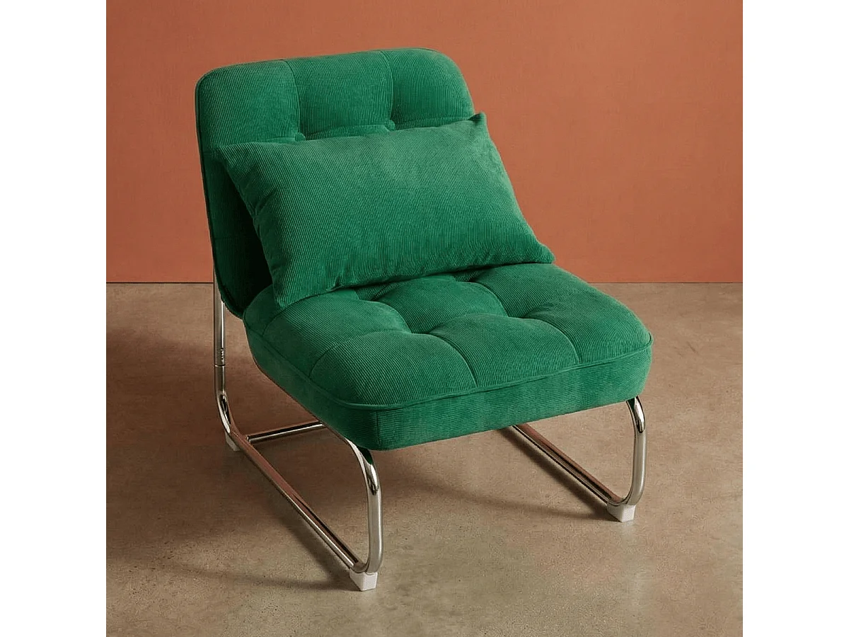 Fauteuil en velours côtelé vert électrique, piètement chromé - Marvin