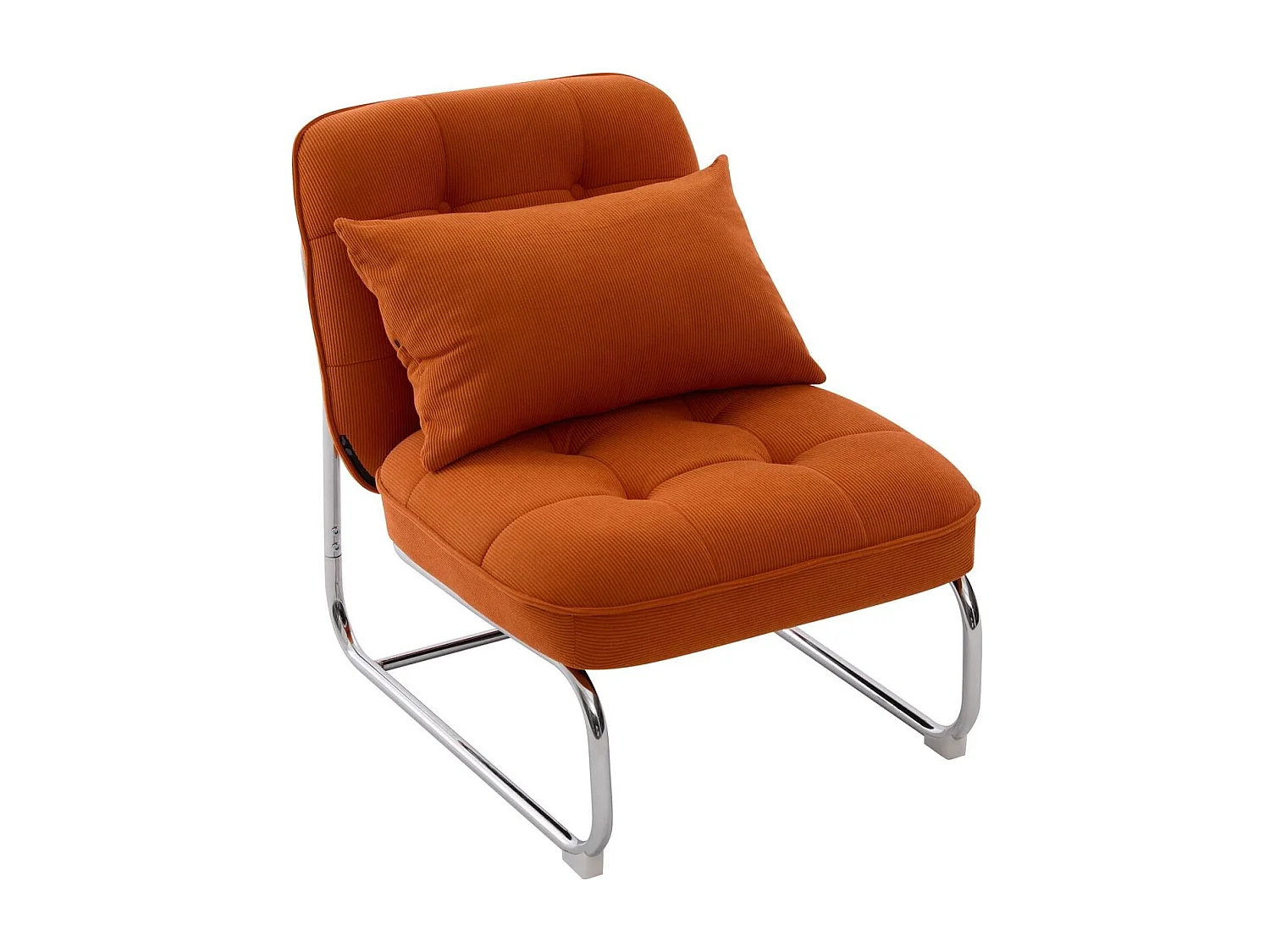 Fauteuil en velours côtelé orange, piètement chromé - Marvin