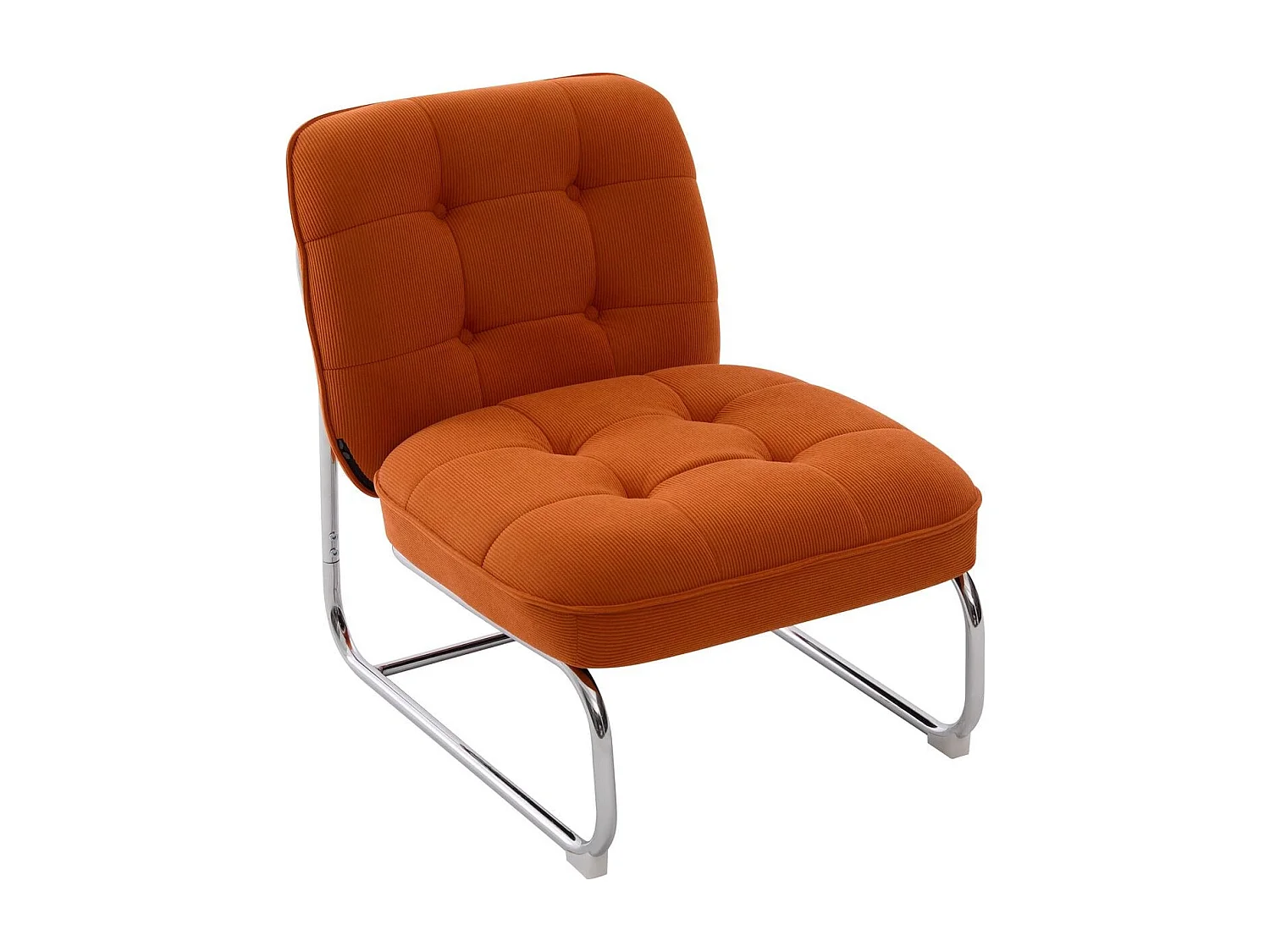 Fauteuil en velours côtelé orange, piètement chromé - Marvin